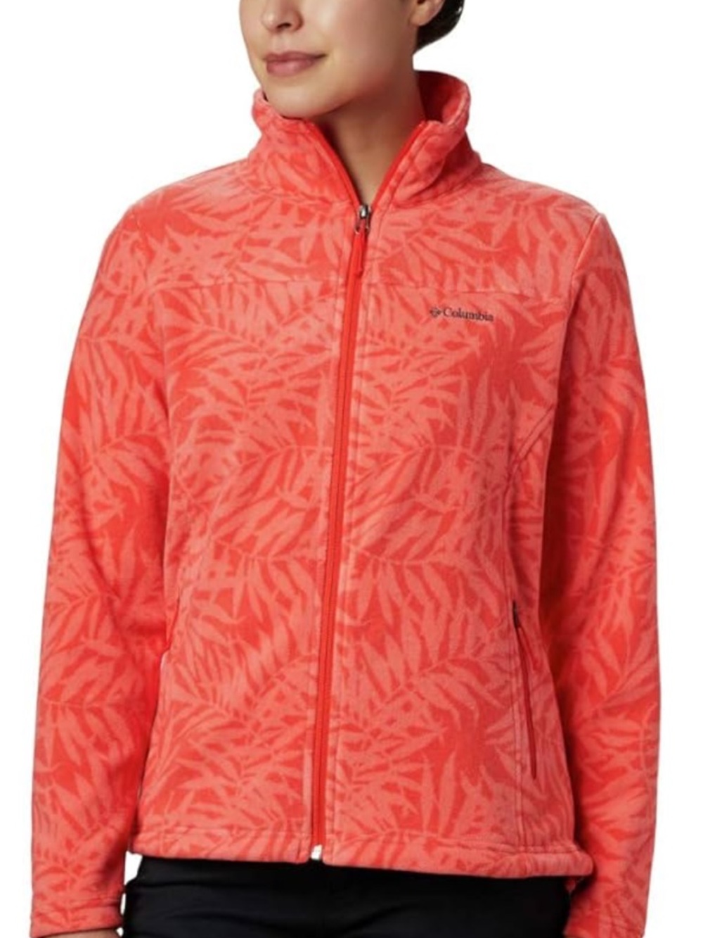 Columbia Girls' Coral-Pink Patterned Fleece Jacket Full  Zip size 14-16